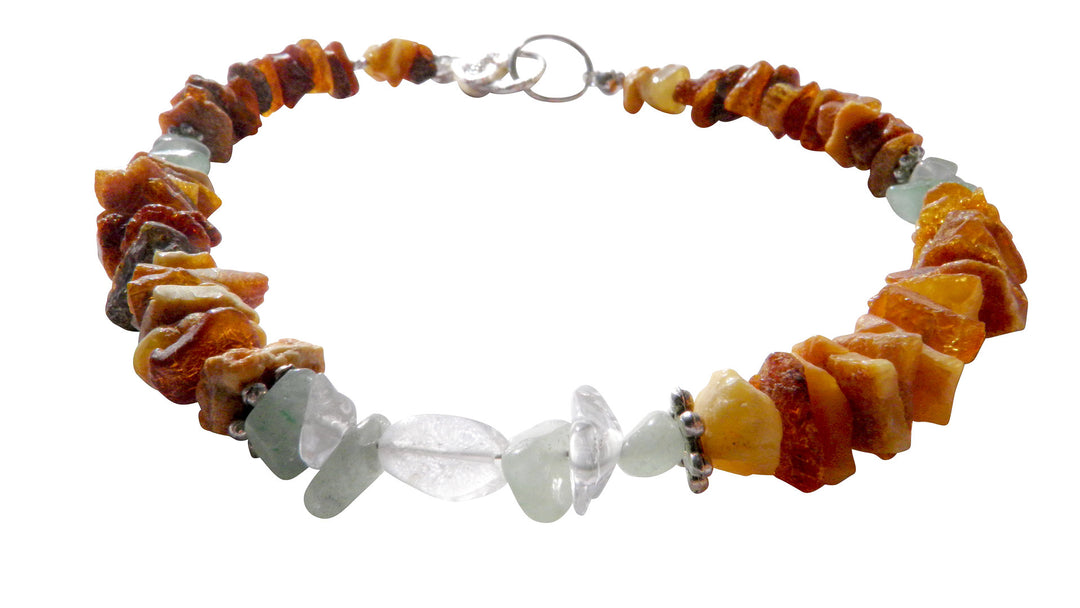 Bernsteinkette Jade & Bergkristall 34cm