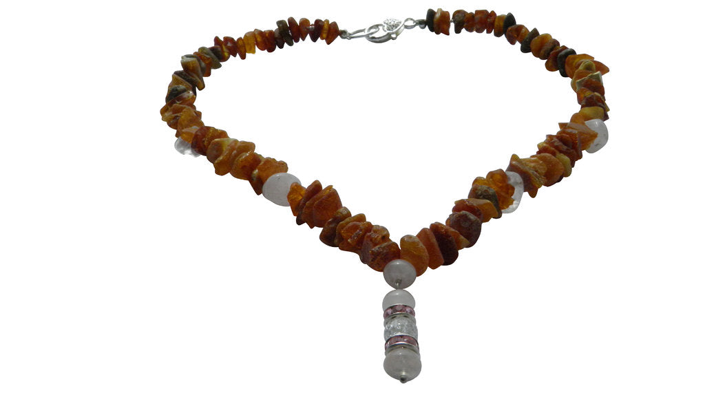 Bernsteinkette Bernsteinhalsband Hund Rosenquarz 47cm