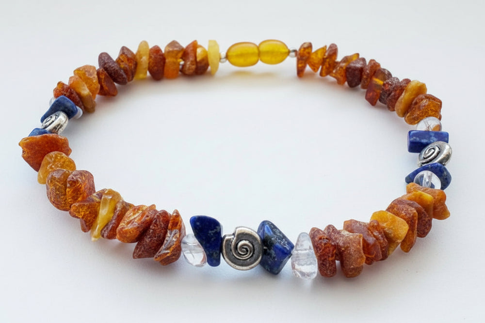 Hunde Bernsteinkette mit Lapislazuli und Bergkristall