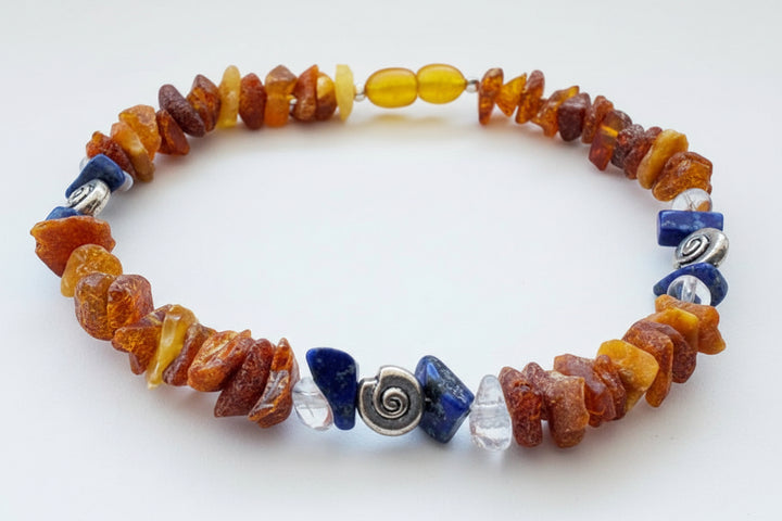 Hunde Bernsteinkette mit Lapislazuli und Bergkristall