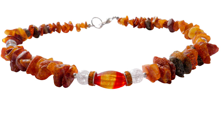 Hunde Bernsteinkette mit Achat und  Bergkristall Länge 46cm