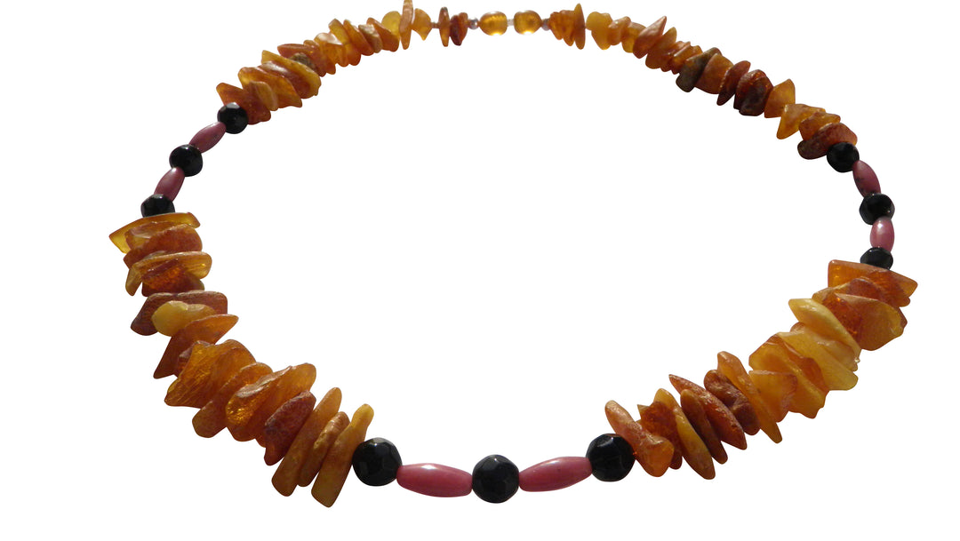 Bernsteinkette für den Hund mit Rhodonit Länge 49cm