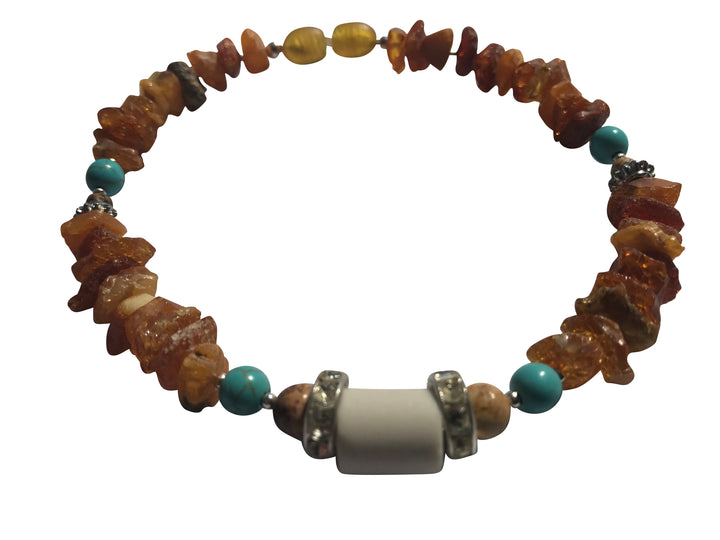 Hunde Bernsteinkette EM-Kera Pipe Howlith mit Landschaftsjaspis Länge 24cm