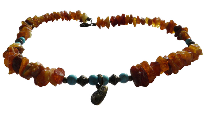 Hunde Bernsteinkette mit  Howlith Herzchen Länge 45cm