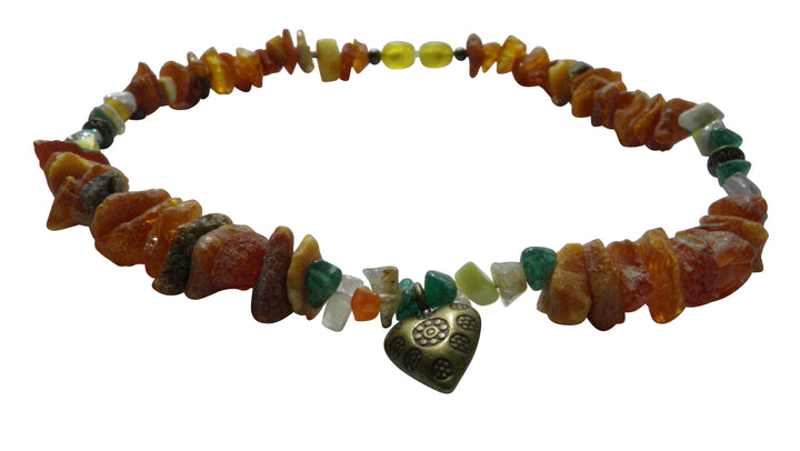 Hunde Bernsteinkette mit Edelsteinen Herzchen Länge 34cm