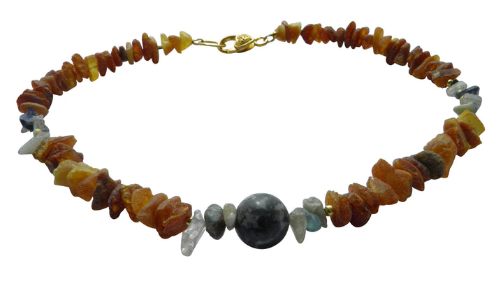 Hunde Bernsteinkette mit Hämatit und anderen Edelsteinen Länge 44cm