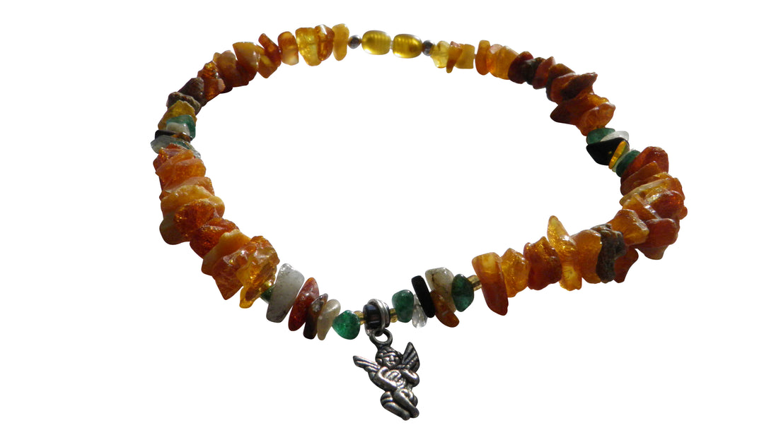 Hunde Bernsteinkette mit Edelsteinen und Engel Länge 32cm