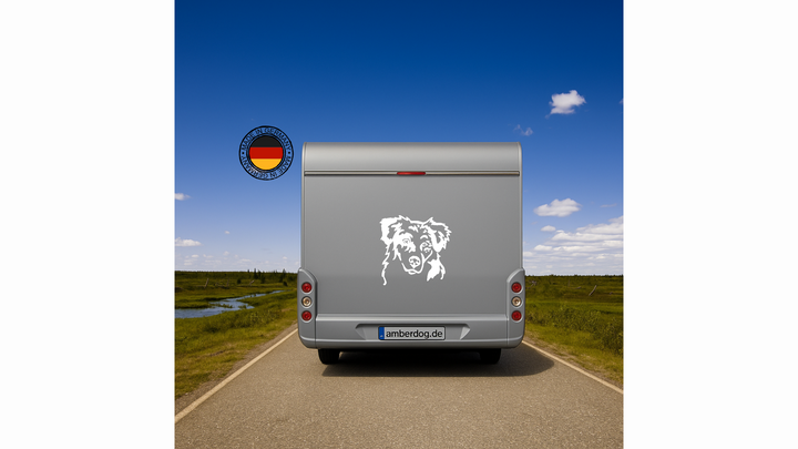 Australian Shepherd Kopf Wohnmobil Aufkleber Weiß