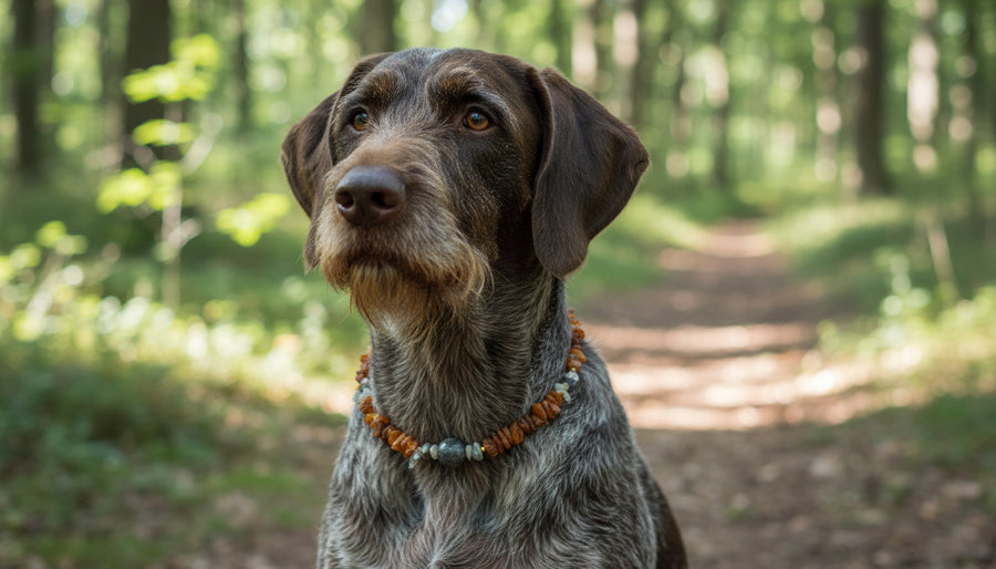 Bernsteinhalsband für Hunde Hämatit & Edelsteinmix 44cm