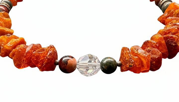 Bernsteinhalskette mit Jaspis