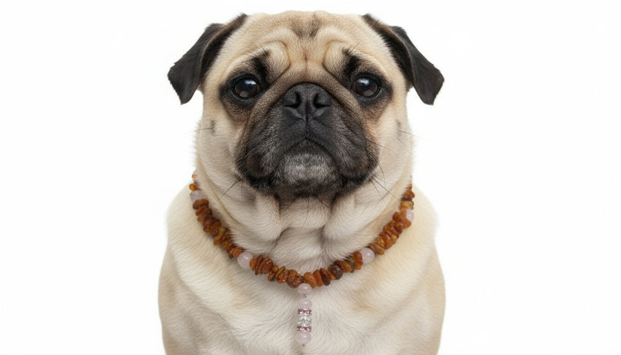 Bernsteinkette Bernsteinhalsband Hund Rosenquarz 47cm