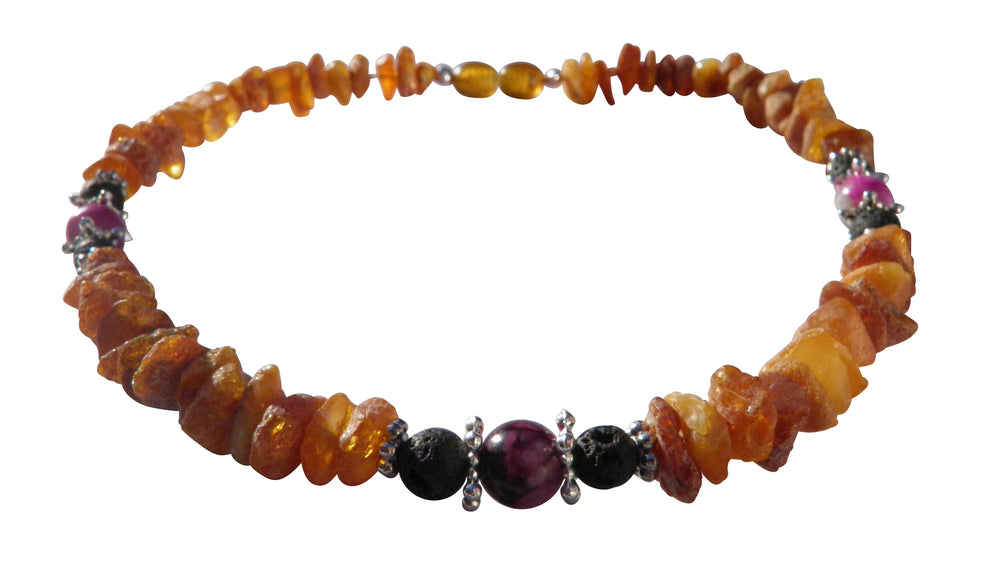 Bernsteinkette Lava&Sugilith 