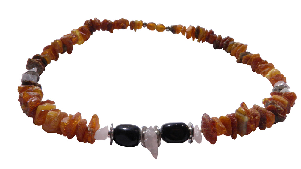 Bernsteinkette Onyx & Rosenquarz 