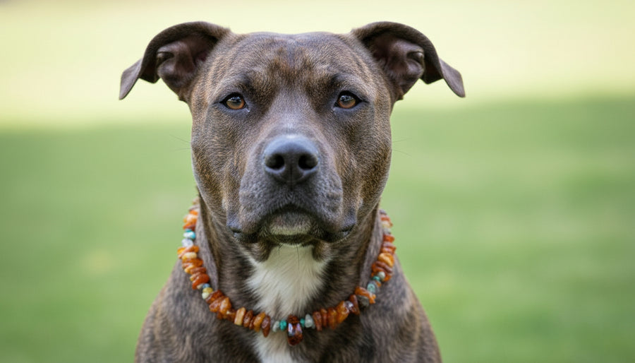 Bernsteinkette für den Hund Edelsteinmix 47cm