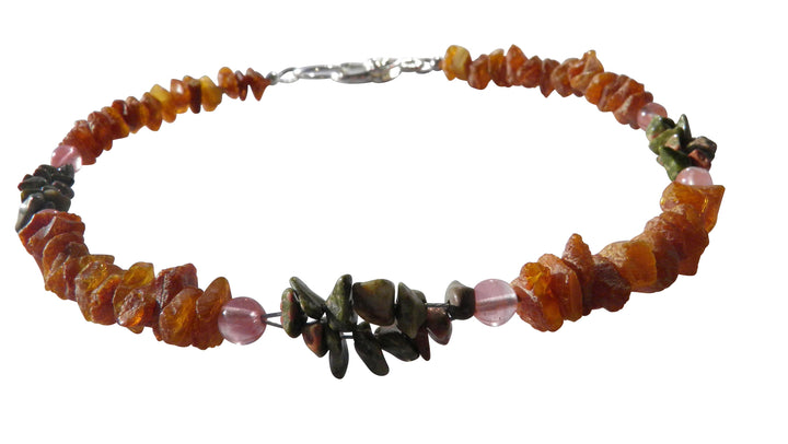 Bernsteinkette für den Hund mit Unakit und Erdbeerquarz