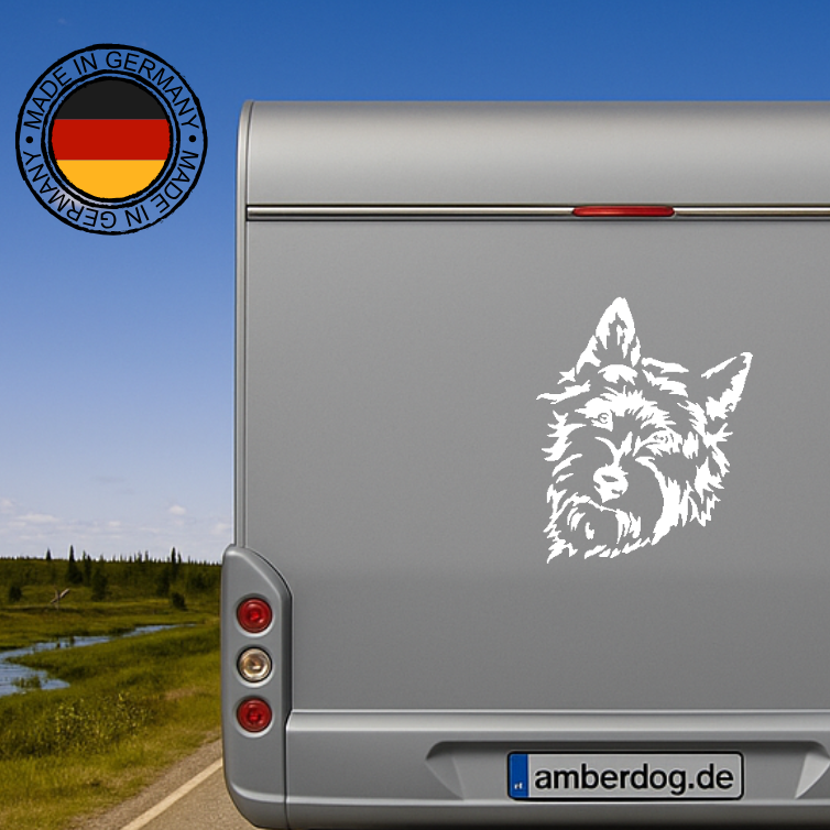 Cairn Terrier Kopf Wohnmobil Aufkleber Weiß