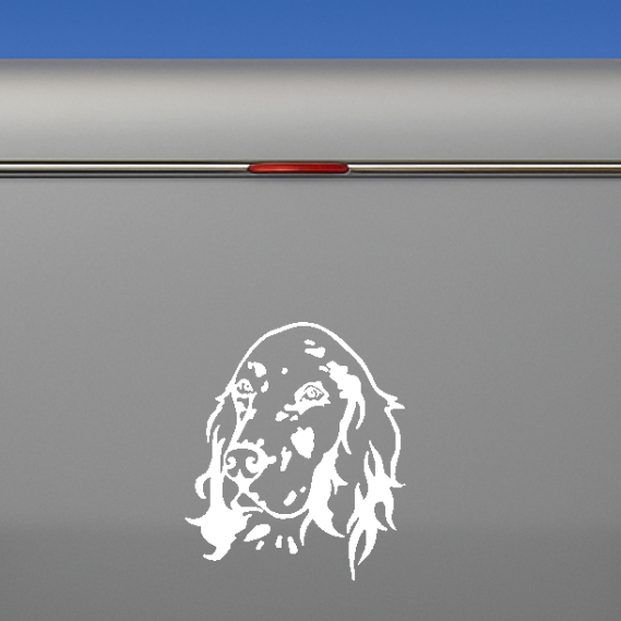 English Setter Kopf Aufkleber weiss am Wohnmobil - amberdog Autoaufkleber Hund
