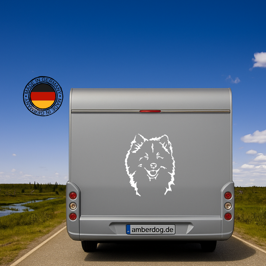 Eurasier Kopf Aufkleber weiss am Wohnmobil - Hund Autoaufkleber amberdog