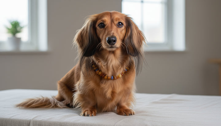 Bernsteinkette Hund Blauquarz