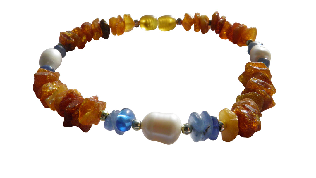 Bernsteinkette Bernsteinhalsband Hund Blauquarz & Muscheln 22cm