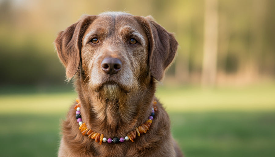 Hunde Bernsteinkette Lava &Sugilith 45cm
