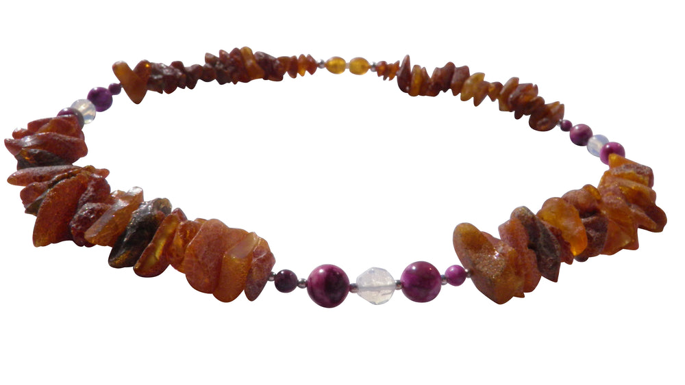 Hunde Bernsteinkette Mondstein & Sugilith 48cm