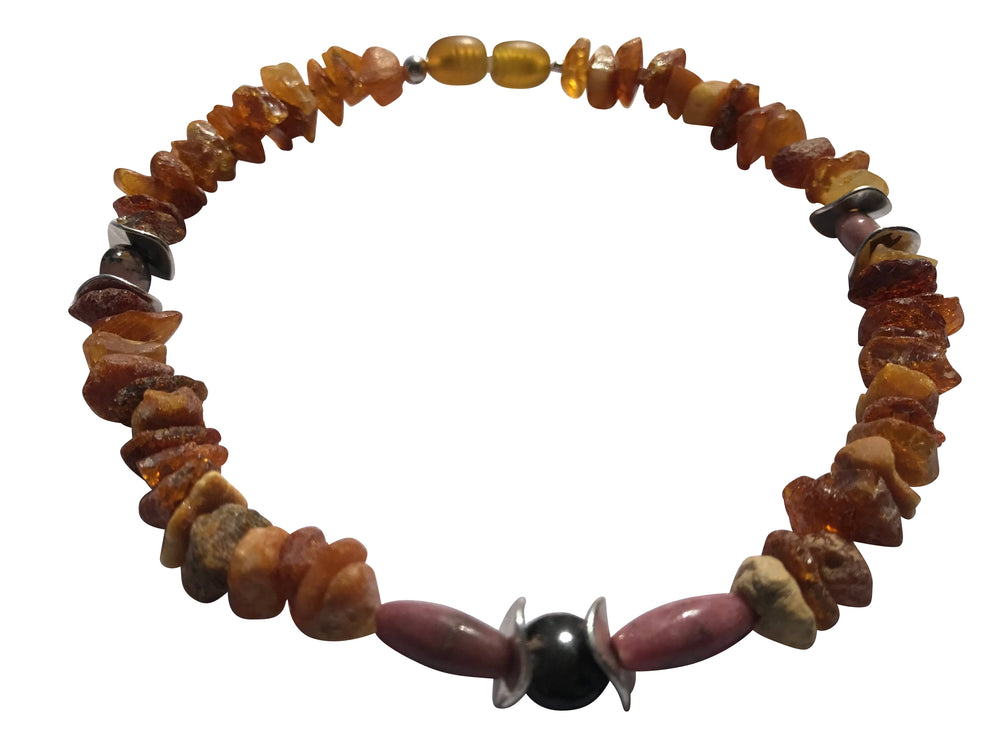 Hunde Halskette Bernsteinkette Rhodonit 