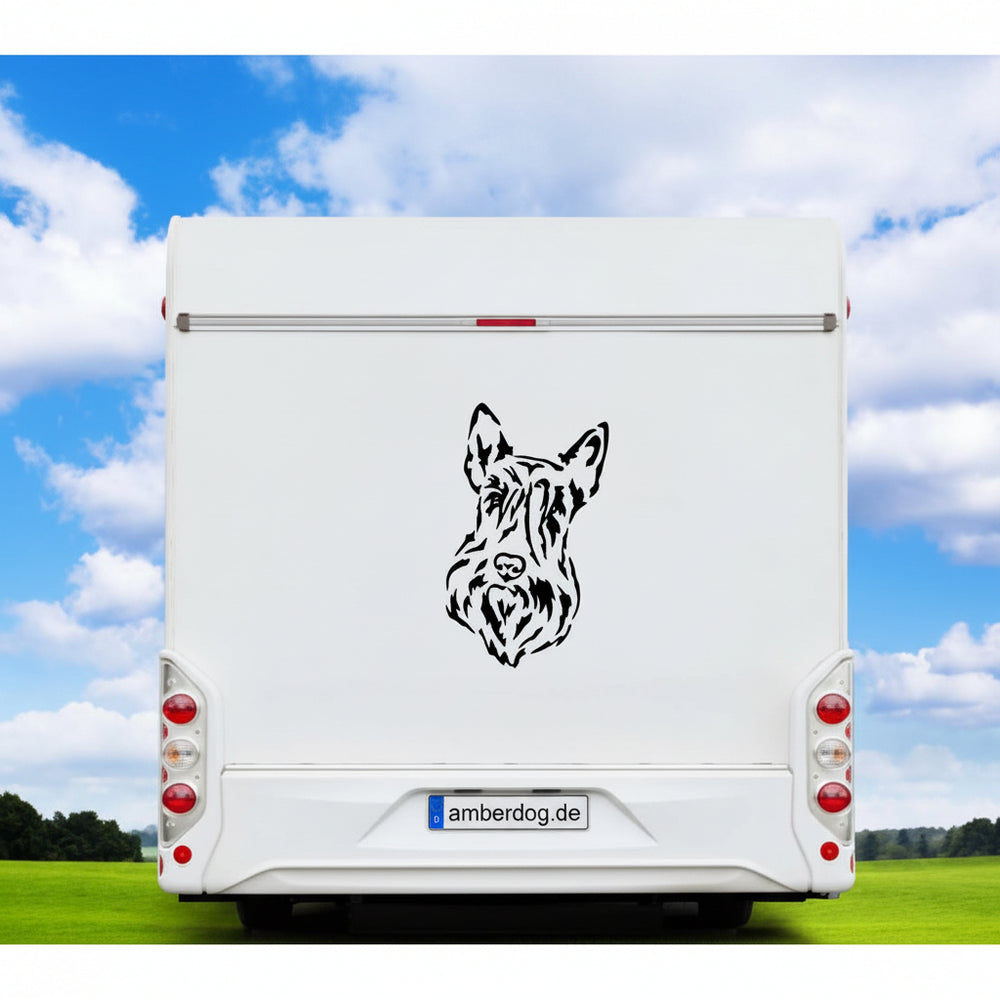 Scottish Terrier Kopf Aufkleber schwarz am Wohnmobil - Hund Autoaufkleber amberdog