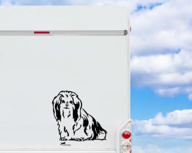 Schwarzer Shih Tzu Aufkleber auf einem weißen Wohnmobil – wetterfestes Aufkleber-Motiv von amberdog