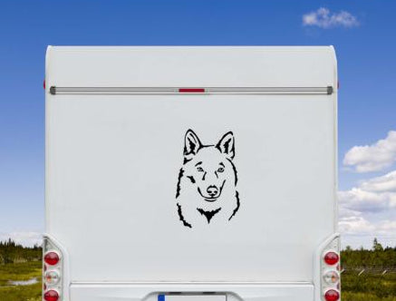 Tschechoslowakischer Wolfshund Kopf Aufkleber schwarz am Wohnmobil - Hund Autoaufkleber amberdog