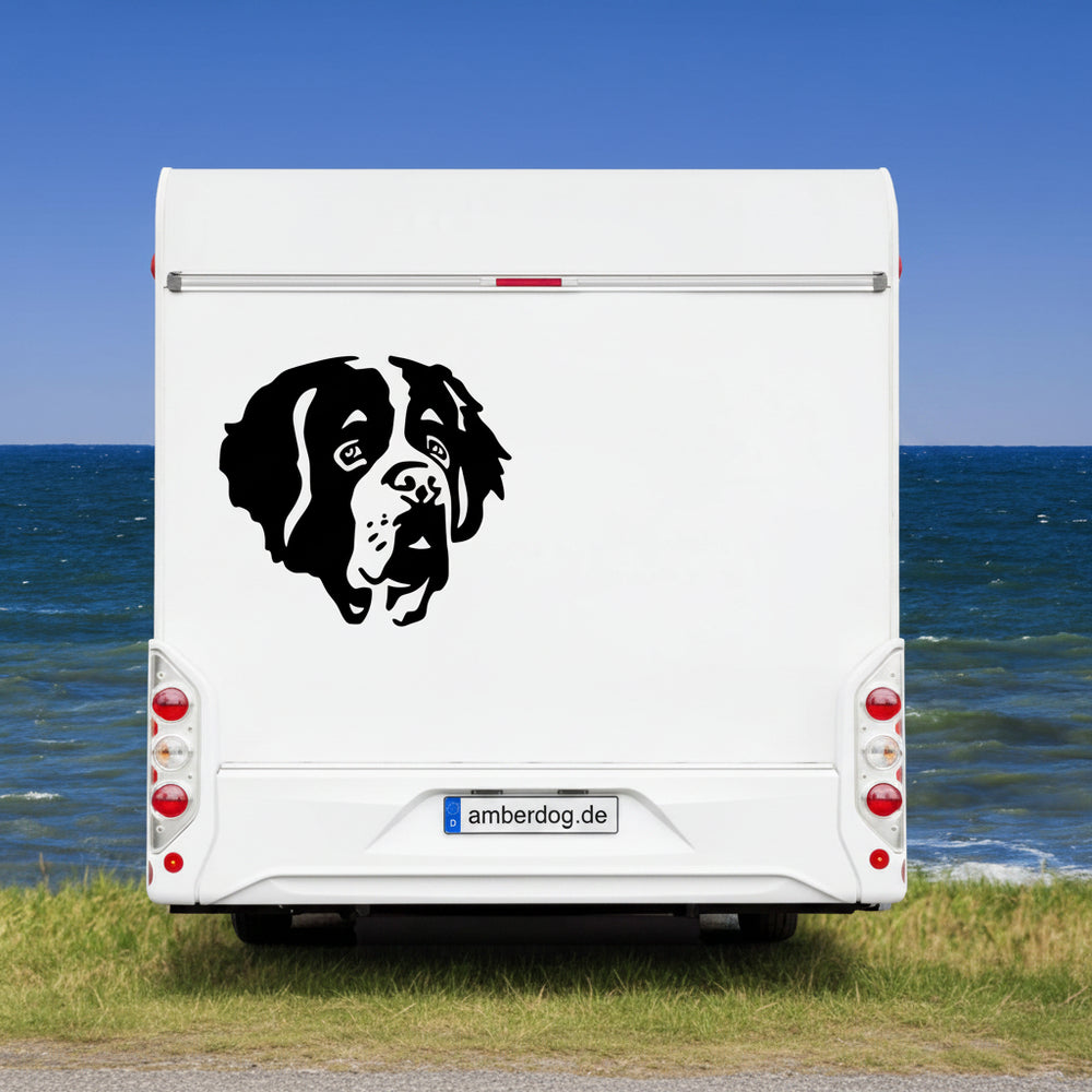 Bernhardiner Kopf Aufkleber schwarz am Wohnmobil - Hund Autoaufkleber amberdog