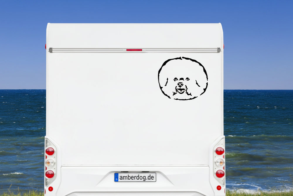 Bichon Frisé Kopf Aufkleber schwarz am Wohnmobil - Hund Autoaufkleber amberdog