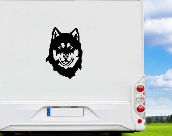 Malamut Kopf Aufkleber schwarz am Wohnmobil - Hund Autoaufkleber amberdog