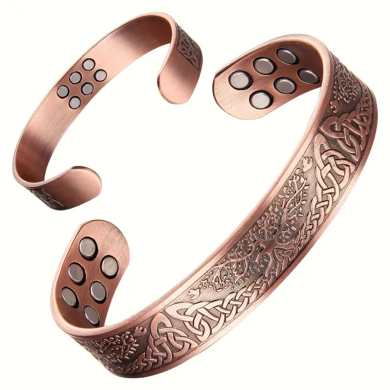 Herren Kupfer Armreif mit Magneten Lebensbaum mit keltischen Knoten