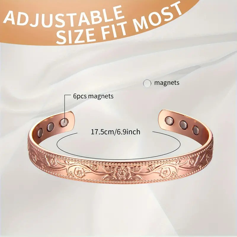 Kupferschmuck Armband & Ring Set mit Magneten im Vintage-Blumen-Design-1