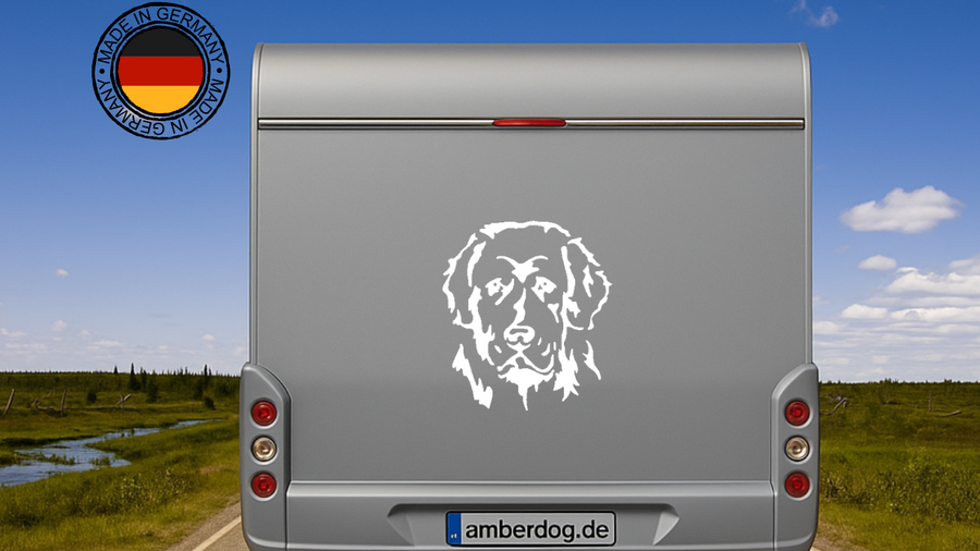 Neufundländer Kopf Aufkleber weiss am Wohnmobil - Hund Autoaufkleber amberdog