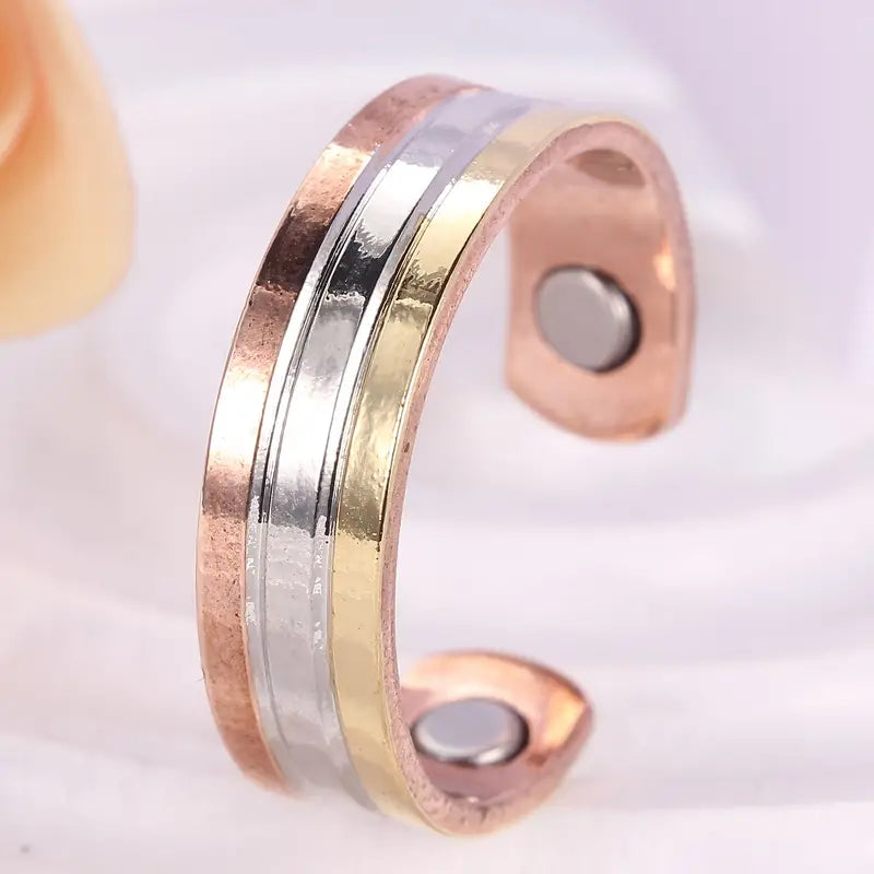 Kupferschmuck Ring mit Magneten dreifarbig unisex, verstellbar