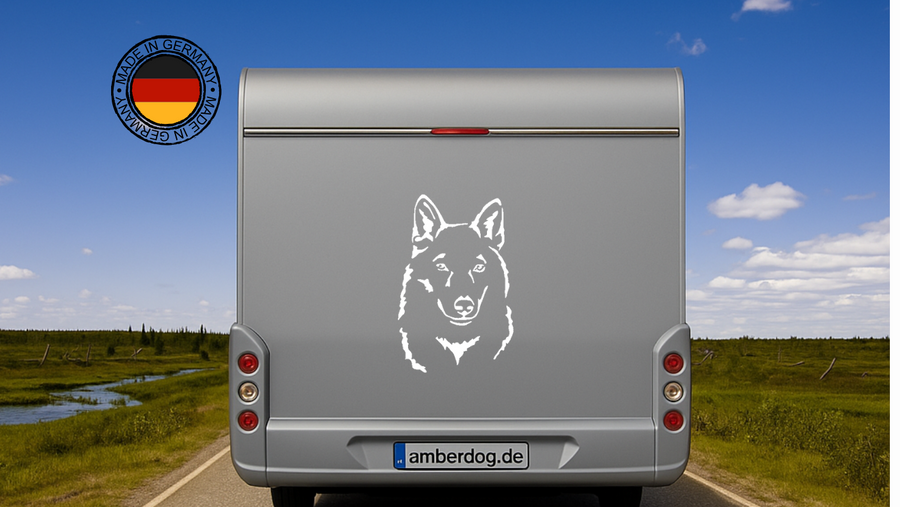 aTschechoslowakischer Wolfshund Kopf Aufkleber weiss am Wohnmobil - Hund Autoaufkleber amberdog
