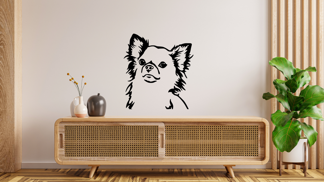 Chihuahua Langhaar Kopf Wandtattoo Wandbild Wandsticker Wandaufkleber Wanddekoration