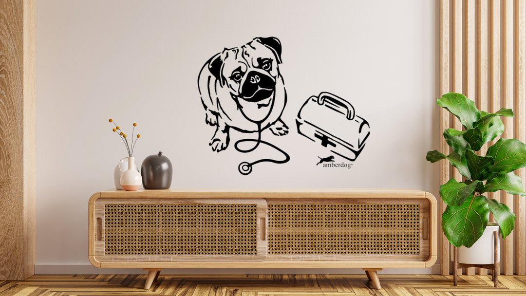 Tierarzt mit Mops Wandtattoo-Set Wandsticker Wandaufkleber Wanddekoration