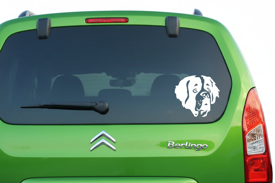 Bernhardiner Kopf Aufkleber weiss am Auto - Hund Autoaufkleber amberdog