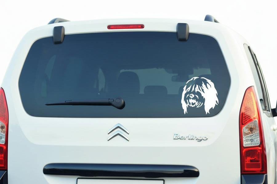 Bobtail Kopf Aufkleber weiss am Auto - Hund Autoaufkleber amberdog
