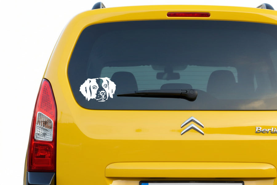 Bretone Kopf Aufkleber weiss am Auto - Hund Autoaufkleber amberdog