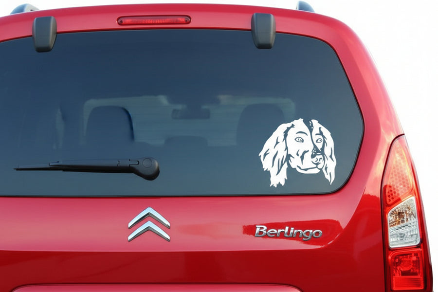 Münsterländer Kopf Aufkleber weiss am Auto - Hund Autoaufkleber amberdog