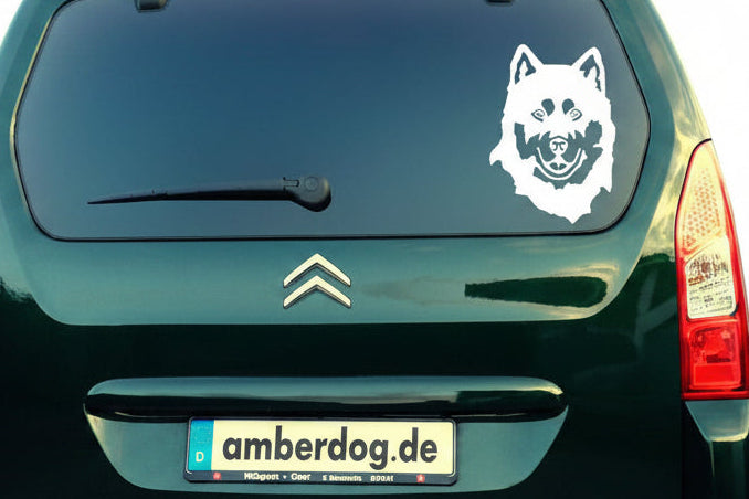 Malamut Kopf Aufkleber weiss am Auto - Hund Autoaufkleber amberdog