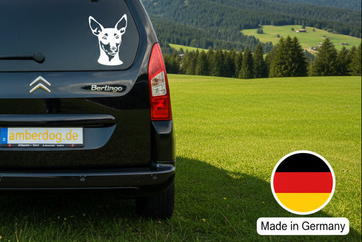 Zwergpinscher Kopf Aufkleber weiss am Auto - Hund Autoaufkleber amberdog